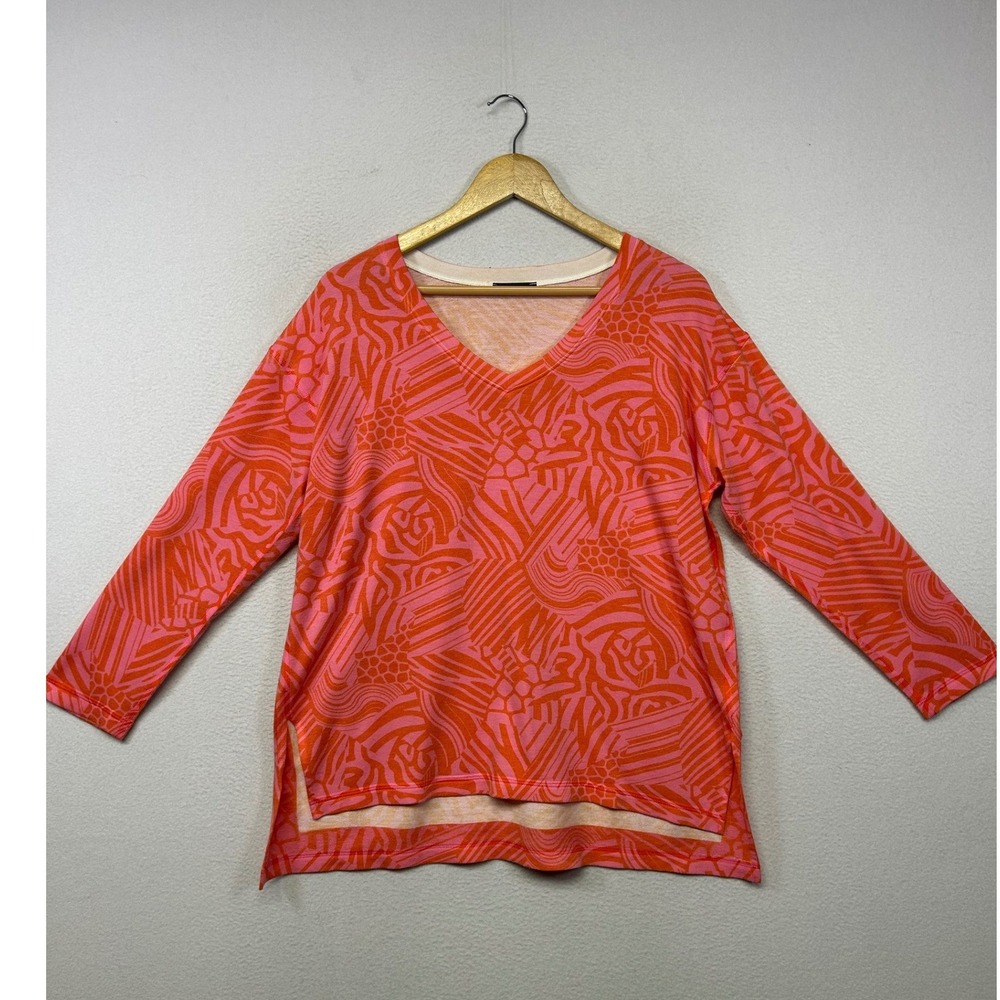 Art to Wear Nally & Millie Womens Small Pink Orange Abstract V-Neck Tunic Top